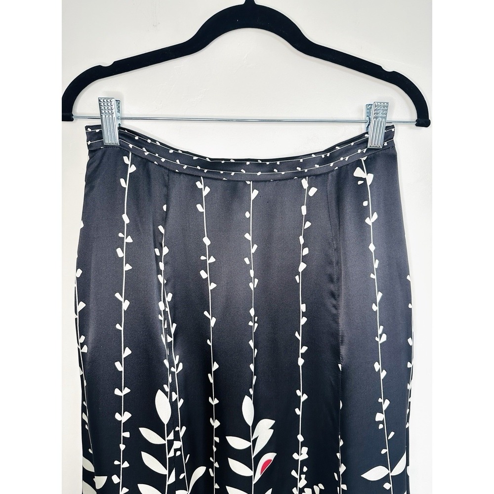 VTG Talbots 100% Pure Silk Floral Midi Skirt Size 6 Black Pink White Botanical - Picture 3 of 13